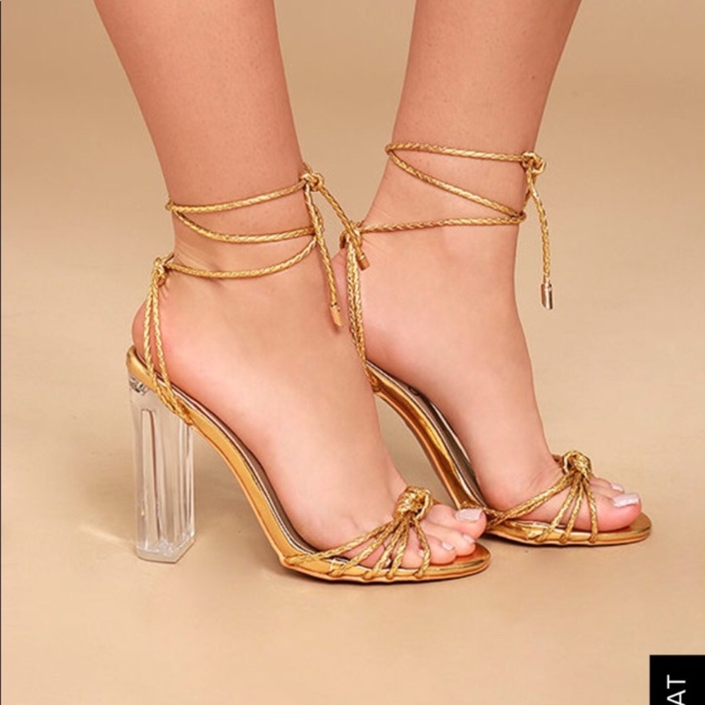 Lulus Gold strap up shoes